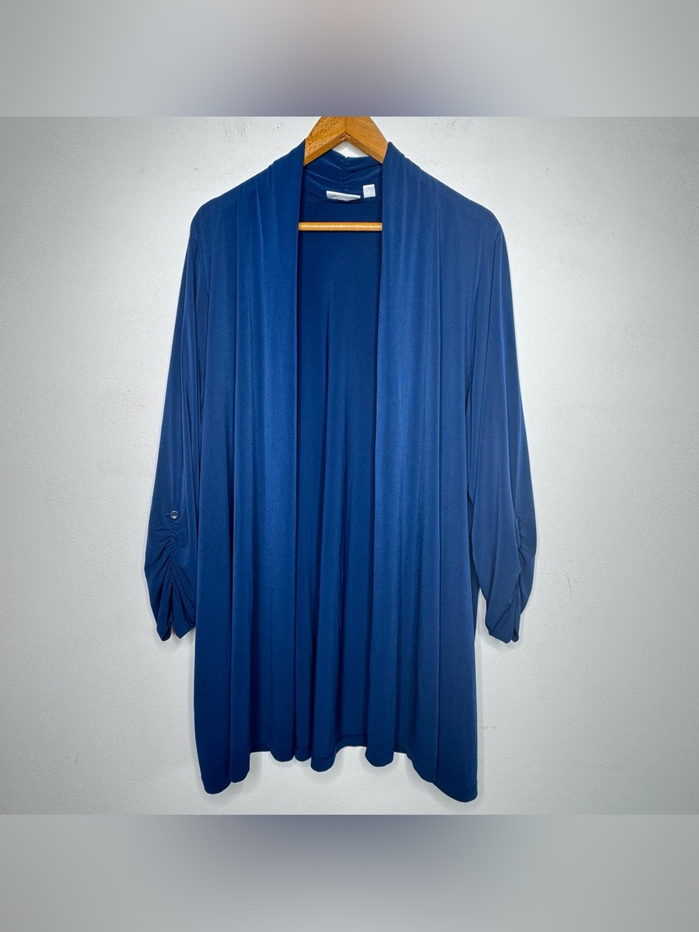 Susan Graver Open Cardigan Liquid Knit Tunic Blue Stretchy - Size 2X